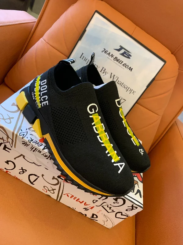 Dolce & Gabbana black stretch jersey logo print slip on sneakers