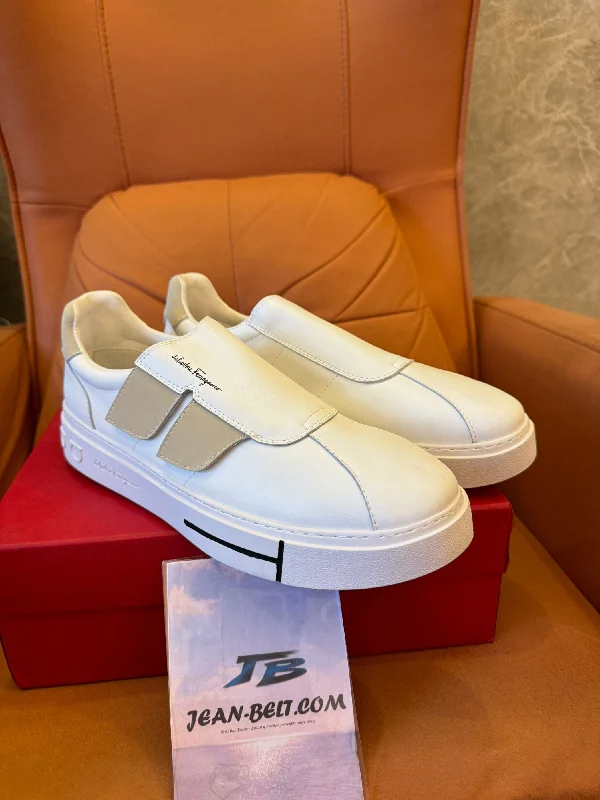 Salvatore Ferragamo Velcro slip-on sneakers in white leather
