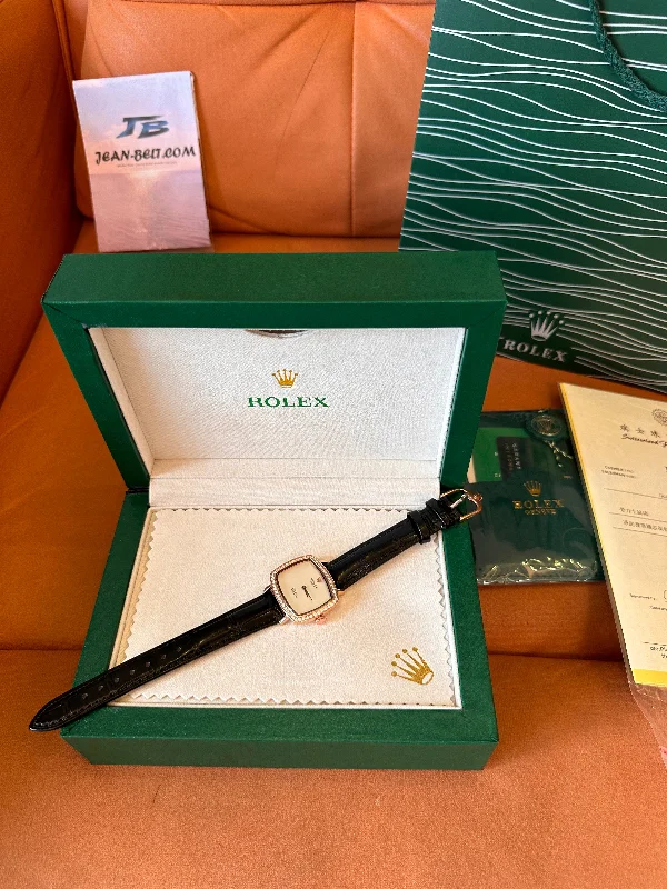 Rolex Cellini rose gold diamond bezel watch
