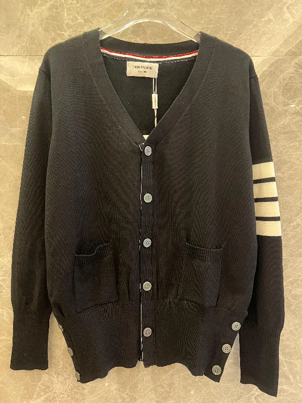 Thom Browne black wool cardigan with signature stripes