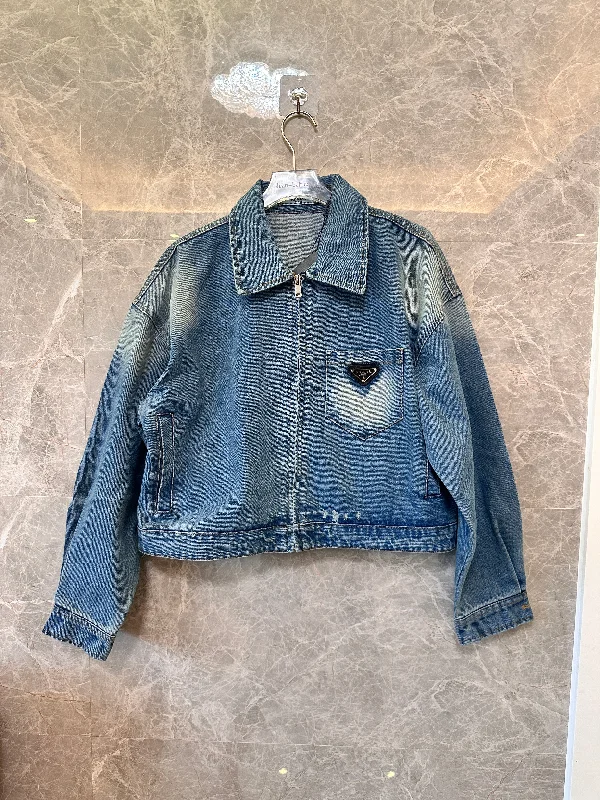 Prada washed denim jacket with triangle logo